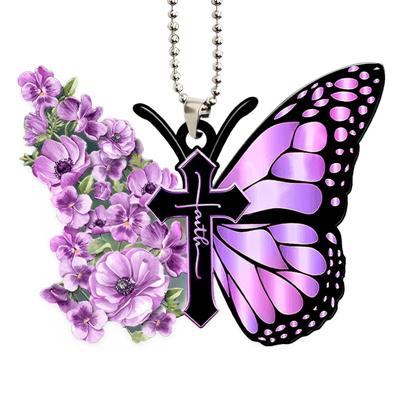 Twpribarn Butterfly Car Hanging Ornament, Hanging Charm Home Decoration Keepsake, Butterfly Accessories Pendant for Rear View Mirror, Christmas Festival Car Pendant for Men and Women (Purple) - Image 1