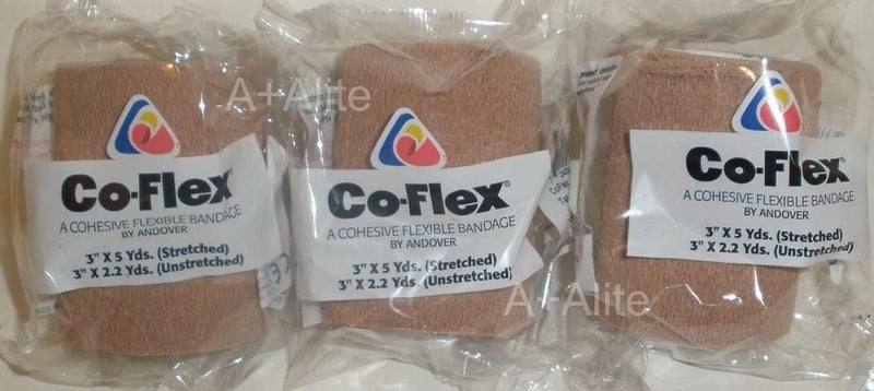 Coflex Andover COFlex 3x5Yds Tan Flesh 3Pack Cohesive Flexible Elastic Latex Bandage Compression Self Adherent Wrap Kids Children Vet Animals Pets Cats Dogs Horses 3300TN - Image 1