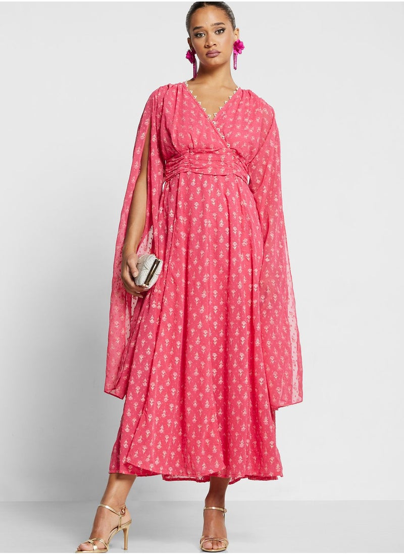 indya Printed Surplice Neck Belted Kurti  - Image 4