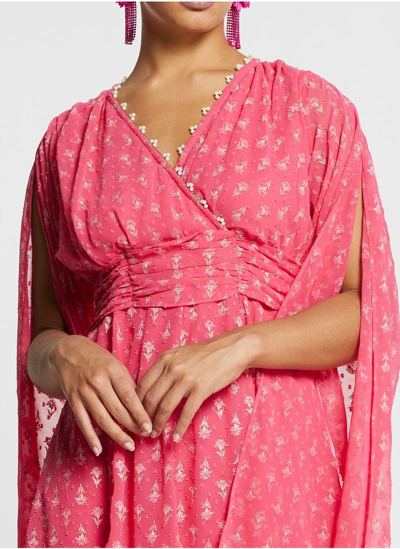 indya Printed Surplice Neck Belted Kurti  - Image 3