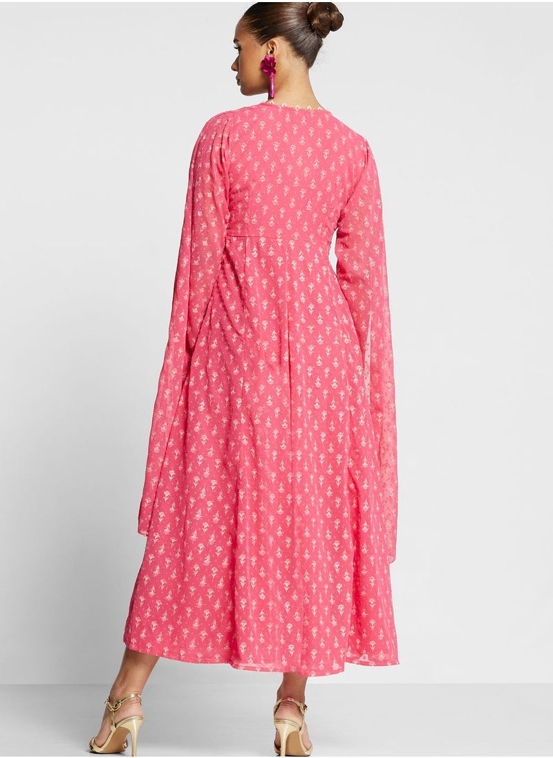 indya Printed Surplice Neck Belted Kurti  - Image 2