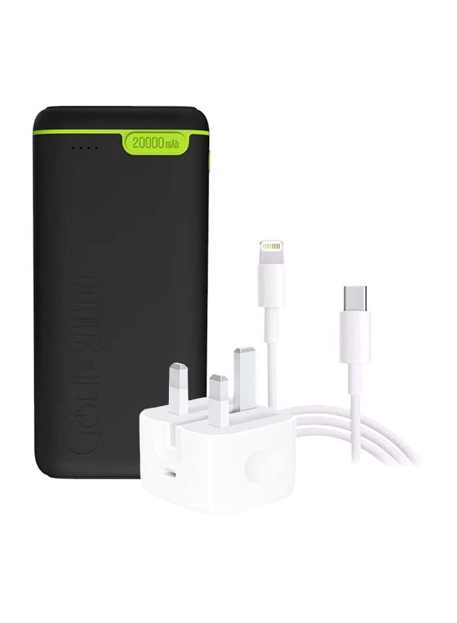 Goui 20000 mAh 20000 mAh Kigo Power Bank Portable Charger – Simultaneous Charging for Smartphones, Tablets, Gaming Devices, Bluetooth & More – Compact, Travel-Friendly Design for On-the-Go Power Anywhere - Black Black &,USB-C To Lightning Cable - 1 Meter White & 20W USB-C 3-Pin Power Adapter / Original iPhone Charger - White - Image 1