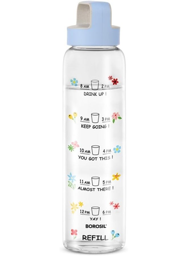 BOROSIL 1000Ml Neo Motivational Time Marker Bottle With Blue Husk Lid - Image 1