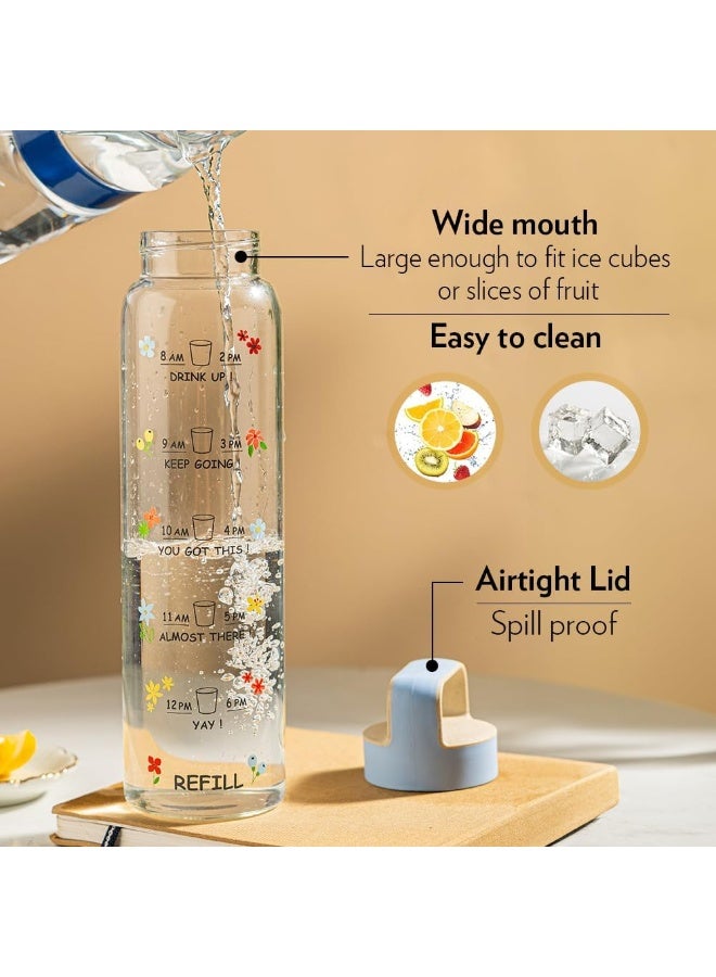 BOROSIL 1000Ml Neo Motivational Time Marker Bottle With Blue Husk Lid - Image 4