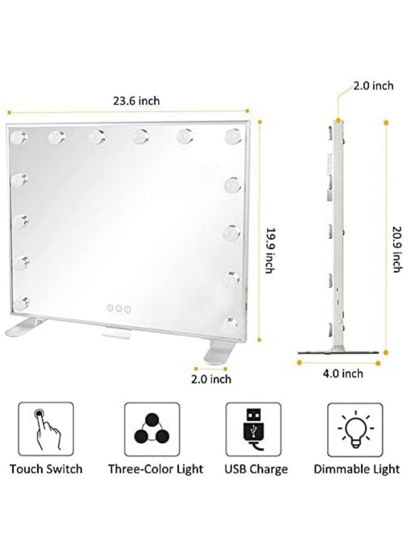 AUTOYSUR Hollywood Vanity Mirror with Lights, 15 Led Bulbs，3 Color Lights，Make Up Lighted Mirror, Aluminum Metal Frame,USB Charging Port（24"×20"）  - Image 5