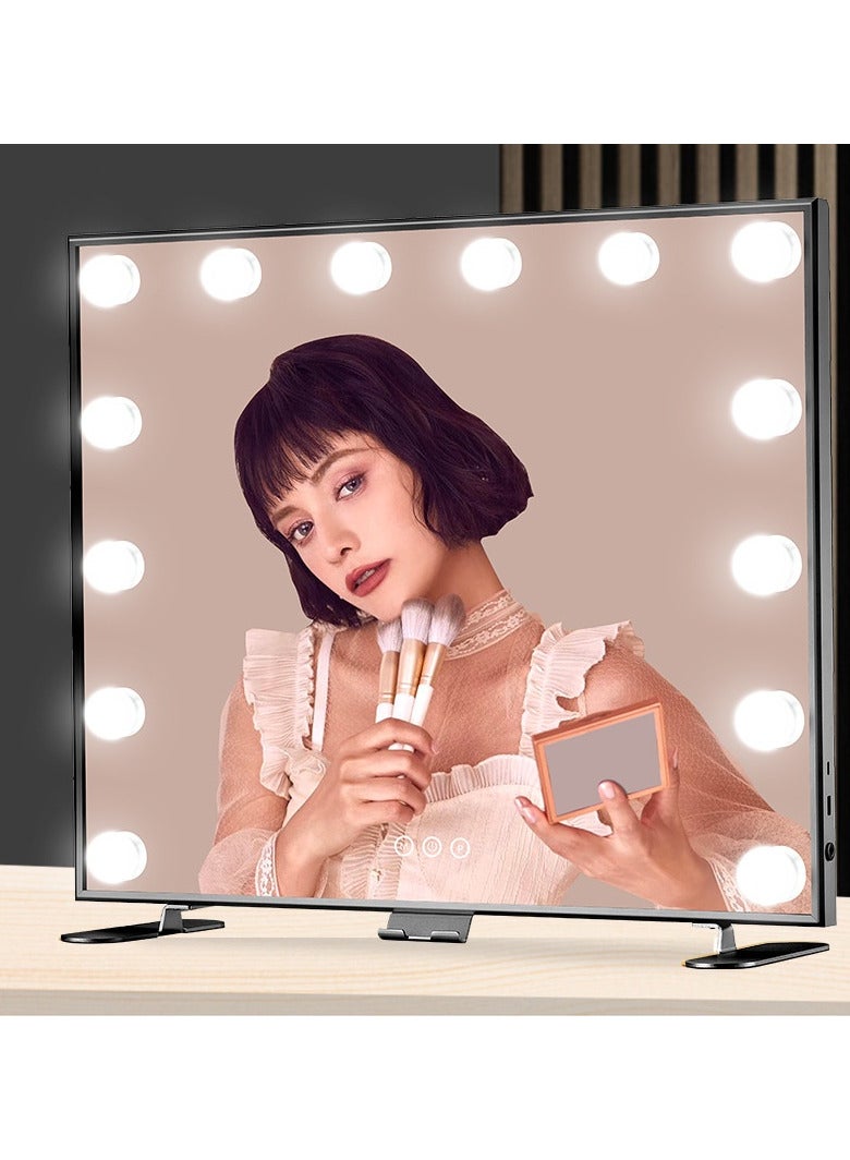 Hollywood Vanity Mirror with Lights, 15 Led Bulbs,3 Color Lights,Make Up Lighted Mirror, Aluminum Metal Frame,USB Charging Port(24"×20")