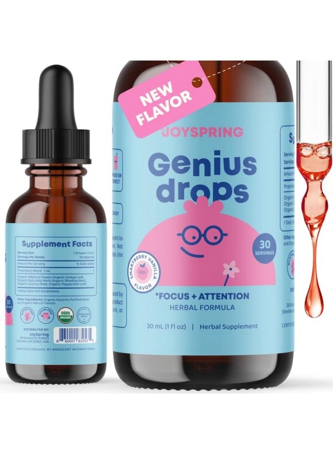 JoySpring Genius Drops Smartberry Vanilla| Focus Supplement Helps Kids Preform Better in School | Liquid Herbal Focus Supplement for Kids Organic Focus Drops for Kids - Image 1