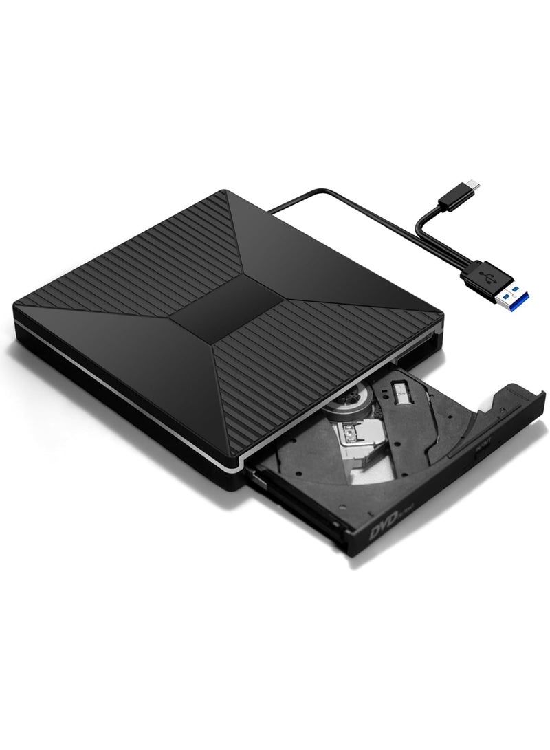 External CD DVD Drive with Ambient Lighting, USB C USB/SD/TF Ports, CD/DVD +/-RW, Optical Disc Burner  Reader for Laptop PC Mac MacBook Air/Pro, Windows 11/10 (Black) - Image 1