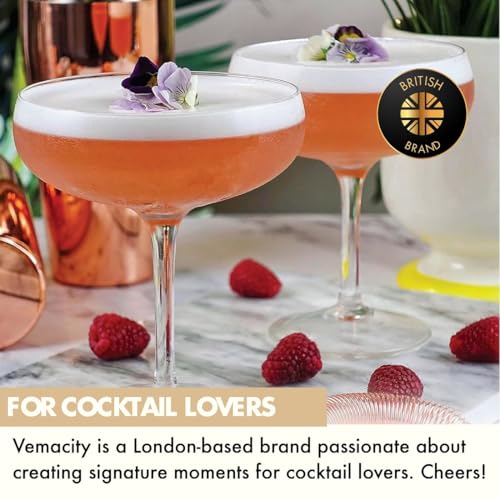 VEMACITY - Elegant Handblown Coupe Cocktail Glasses Set of 2 (10oz) - Crystal Espresso Martini Glasses, Champagne Saucers - Vintage Glassware | Wedding Gift | Ideal for Martinis and Margaritas - Image 2