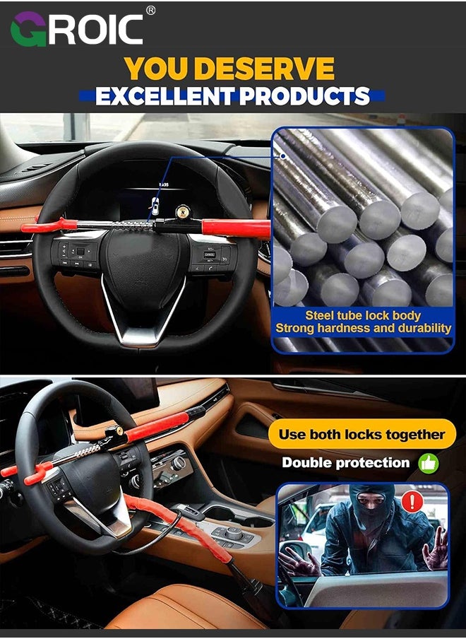 GROIC Car Steering Wheel Lock Anti-Theft Device, Steering Wheel Locks for Car SUV Van, Easy Installation, Rubber Protection, Extendable Universal Security Device  - Image 4