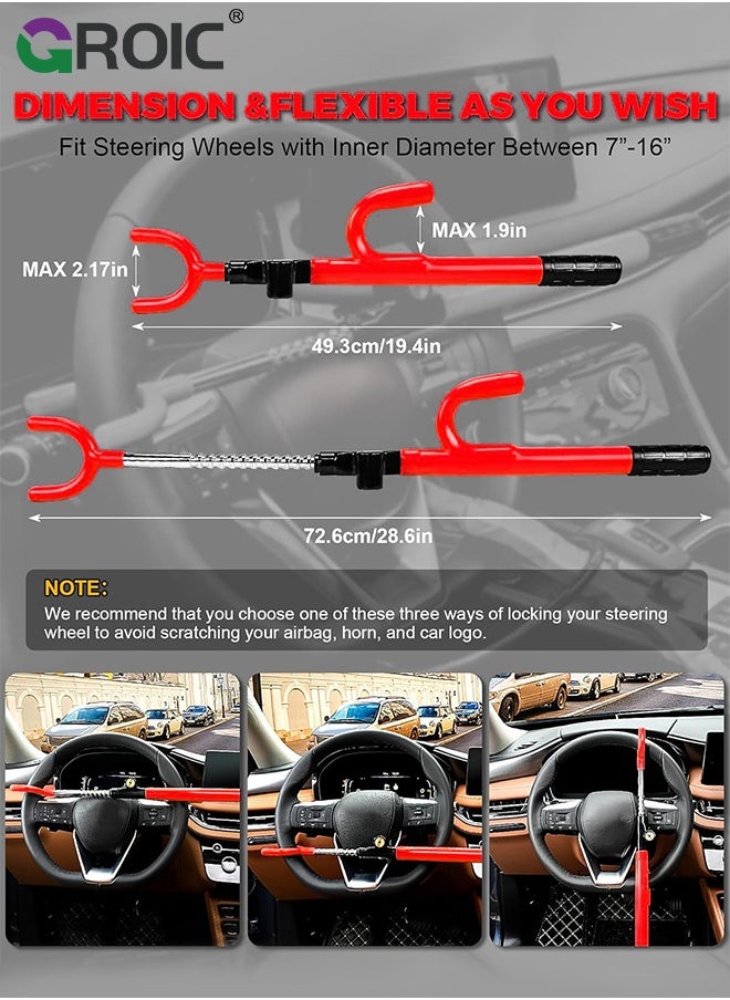 GROIC Car Steering Wheel Lock Anti-Theft Device, Steering Wheel Locks for Car SUV Van, Easy Installation, Rubber Protection, Extendable Universal Security Device  - Image 2