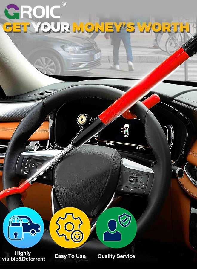 Car Steering Wheel Lock Anti-Theft Device, Steering Wheel Locks for Car SUV Van, Easy Installation, Rubber Protection, Extendable Universal Security Device