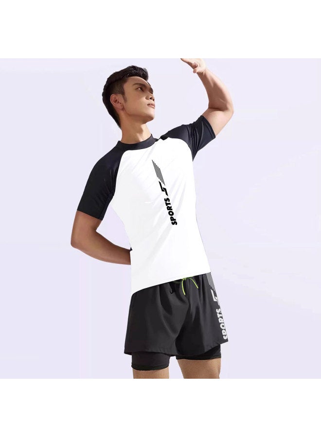 Generic Hurun Swimsuit Men's Anti-embarrassment Swimming Trunks Boys Top Teenagers Hot Spring Equipment Men's Swimsuit Suit-Color:Top And Pants-Size:L (40.00 Kg-50.00 Kg  - Image 3