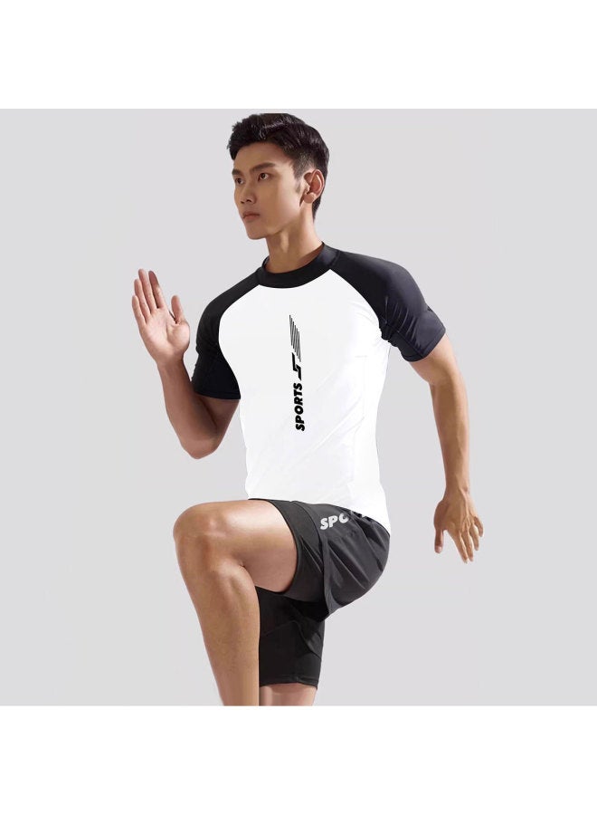 Generic Hurun Swimsuit Men's Anti-embarrassment Swimming Trunks Boys Top Teenagers Hot Spring Equipment Men's Swimsuit Suit-Color:Top And Pants-Size:L (40.00 Kg-50.00 Kg  - Image 2