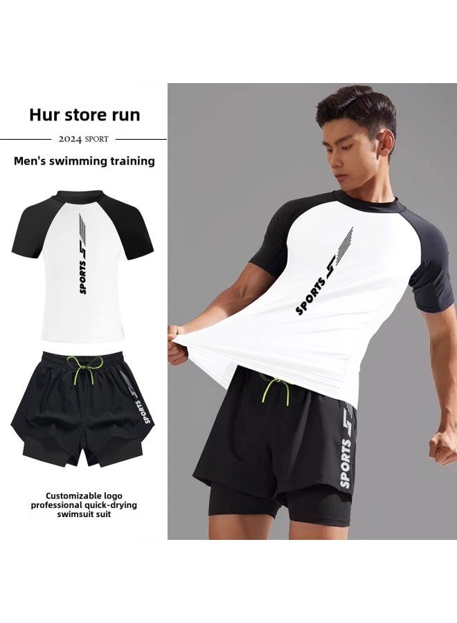 Generic Hurun Swimsuit Men's Anti-embarrassment Swimming Trunks Boys Top Teenagers Hot Spring Equipment Men's Swimsuit Suit-Color:Top And Pants-Size:L (40.00 Kg-50.00 Kg  - Image 1