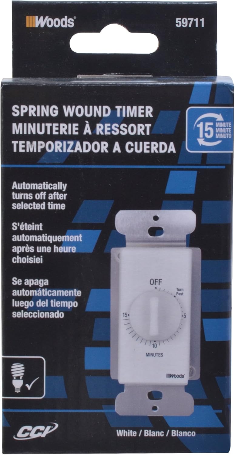 Woods 59711 In- Wall 15 Minute Spring Wound Timer, White - Image 2