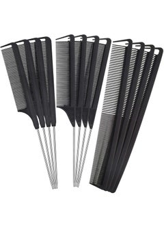 Patelai Patelai 12 Pieces Parting Comb for Braids Rat Tail Comb Steel Pintail Comb Fine Teeth Comb Heat Resistant Teasing Combs with Stainless Steel Pintail (Black)  - Image 1