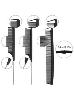 Patelai Patelai 12 Pieces Parting Comb for Braids Rat Tail Comb Steel Pintail Comb Fine Teeth Comb Heat Resistant Teasing Combs with Stainless Steel Pintail (Black)  - Image 2