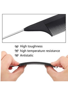 Patelai Patelai 12 Pieces Parting Comb for Braids Rat Tail Comb Steel Pintail Comb Fine Teeth Comb Heat Resistant Teasing Combs with Stainless Steel Pintail (Black)  - Image 3