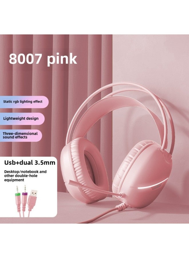 Headset Live Wired Game Desktop Computer Cat Ear Headset Electronic Competition Notebook-Color:Package 3 Plus Milk Tea Color Mouse Pad-[8007 Pink] E-sports Double-headed Beam  - Image 1