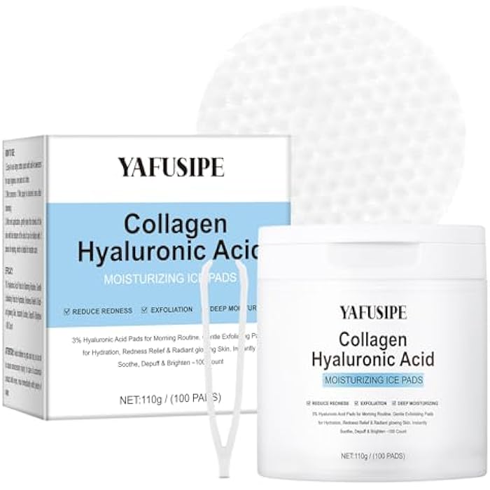 YAFUSIPE 3% Hyaluronic Acid Collagen Peptide Toner Pad, Hyaluronic Acid Toners Facial Pads Jelly Pad for Face Hydrating Facial Treatment Toner Cotton Wipe for Women Smoothing All Skin Types 100 Pads - Image 1