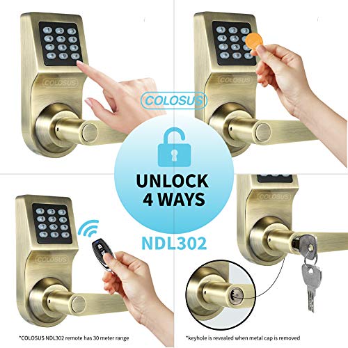 Colosus NDL302 Electronic Digital Keyless Door Lock, Keypad – Smartcode Security, Grant & Control Access for Home, Office (Gold - 4 Key Fobs) - Image 5
