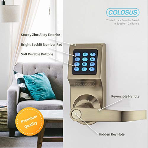 Colosus NDL302 Electronic Digital Keyless Door Lock, Keypad – Smartcode Security, Grant & Control Access for Home, Office (Gold - 4 Key Fobs) - Image 2