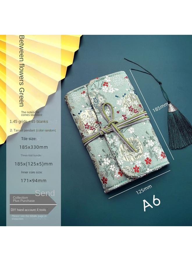 Bluejw Vintage Pocket Fabric Handbook Suit Ins Japanese A6 Cute High Color Value Loose-leaf Grid Notebook Handbook - Image 1