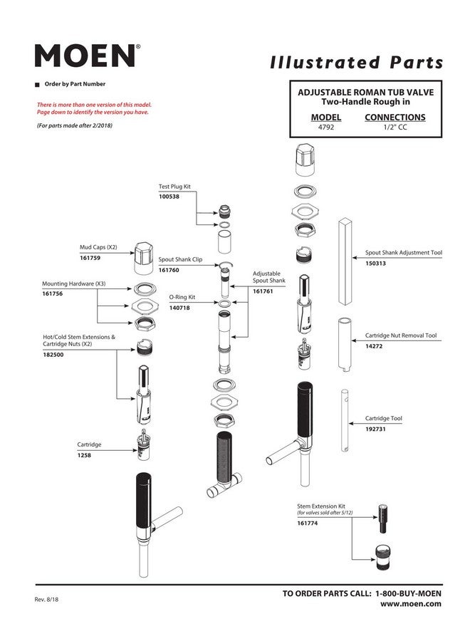 Moen Brass Two Handle 3-Hole Roman Tub Valve Adjustable 1/2-Inch CC Connection, 4792 - Image 2