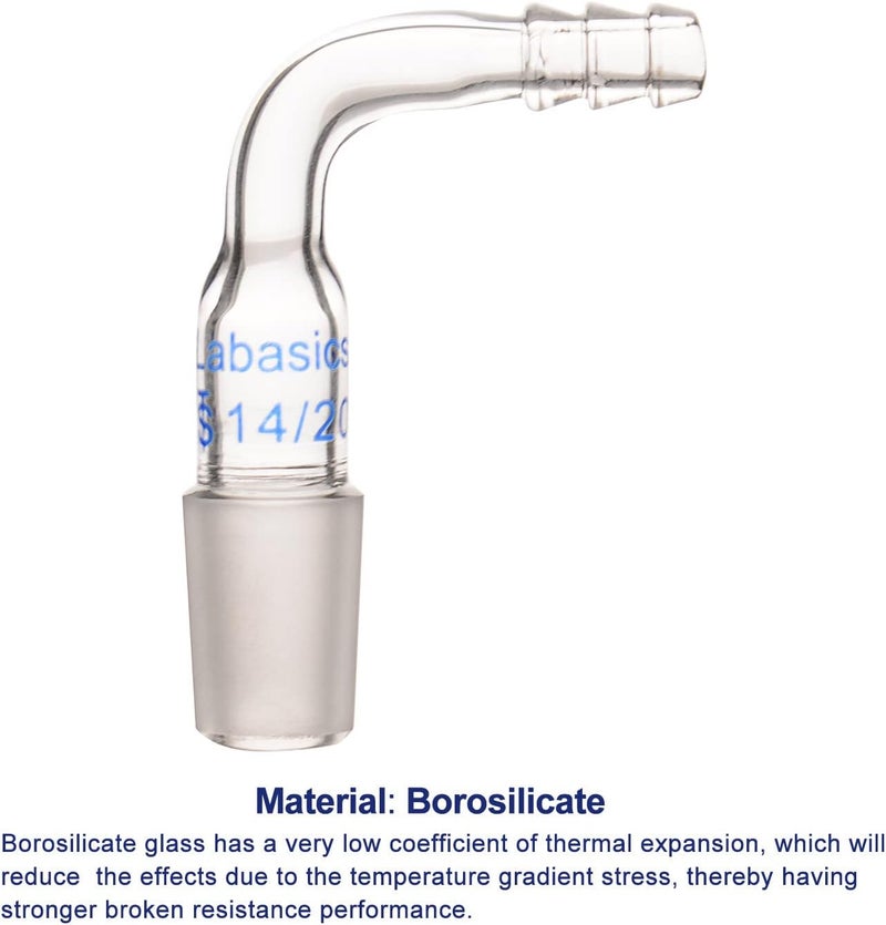 Labasics Glass Bent Inlet Adapter with 14/20 Male Glass Joint and 8mm Hose Connection Lab Glassware (14/20 Joint) - Image 4