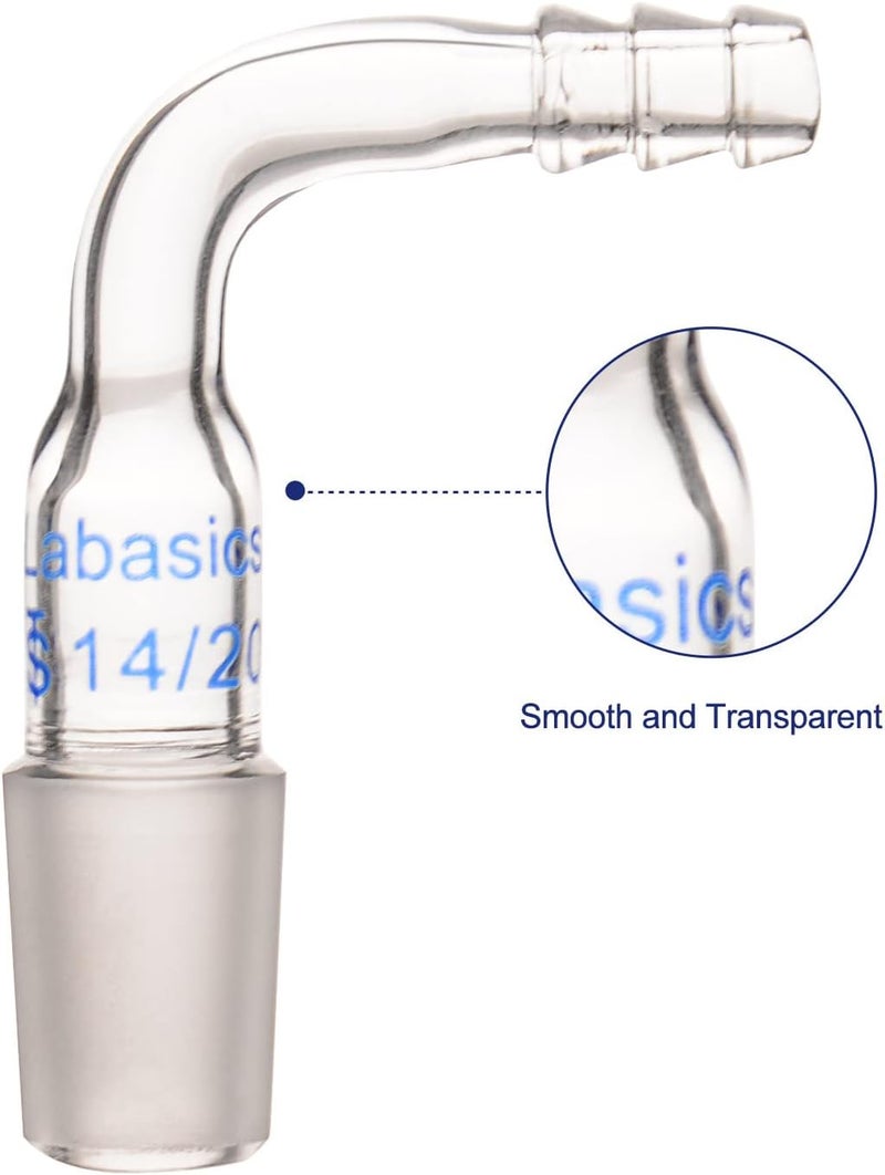 Labasics Glass Bent Inlet Adapter with 14/20 Male Glass Joint and 8mm Hose Connection Lab Glassware (14/20 Joint) - Image 3