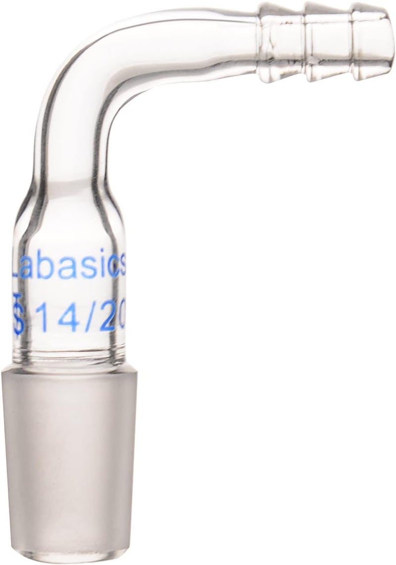 Labasics Glass Bent Inlet Adapter with 14/20 Male Glass Joint and 8mm Hose Connection Lab Glassware (14/20 Joint) - Image 1
