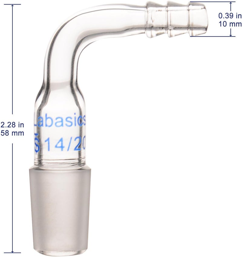 Labasics Glass Bent Inlet Adapter with 14/20 Male Glass Joint and 8mm Hose Connection Lab Glassware (14/20 Joint) - Image 2