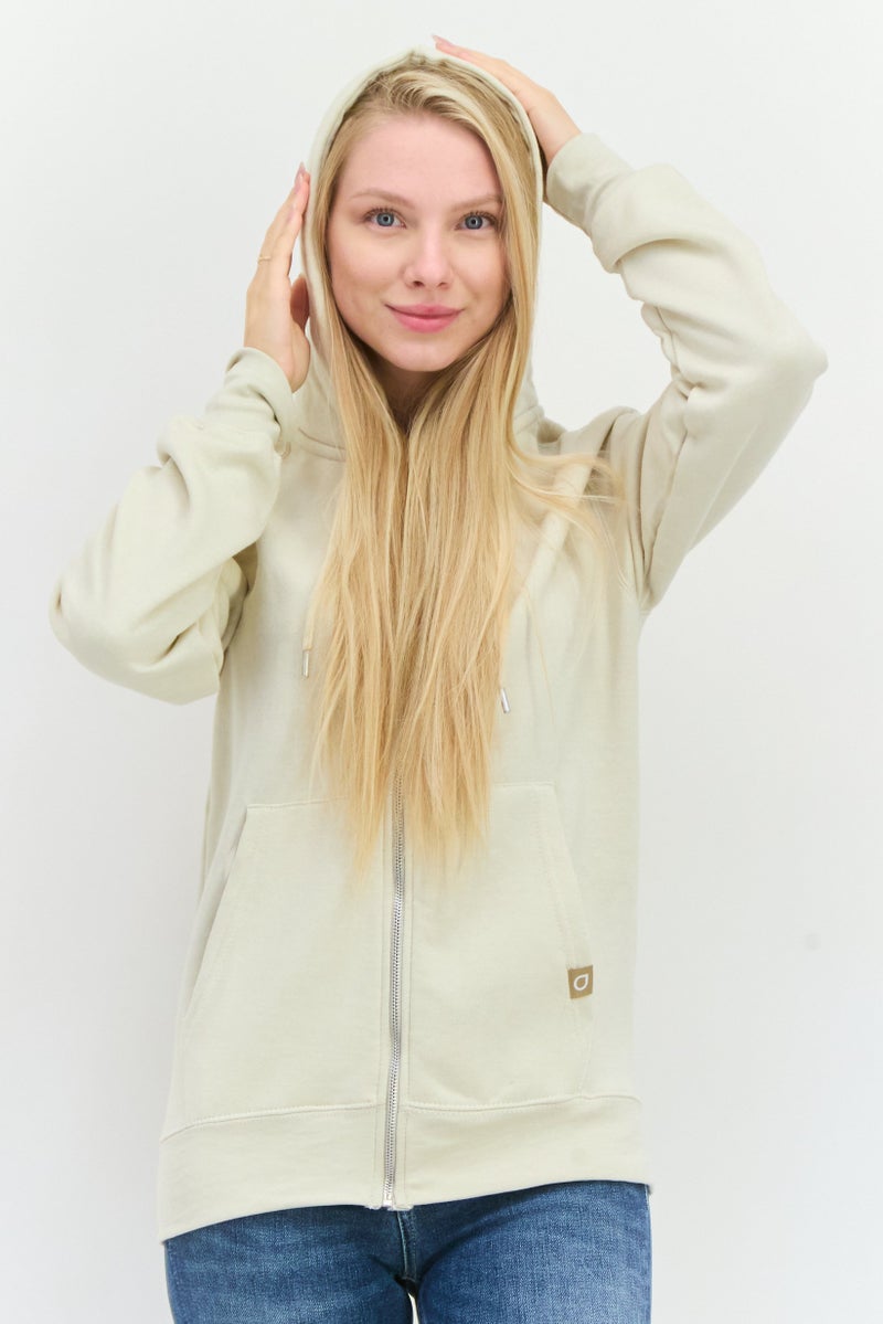 JUICE Women Solid Long Sleeves Hooded Sweatshirt, Off White - Image 1