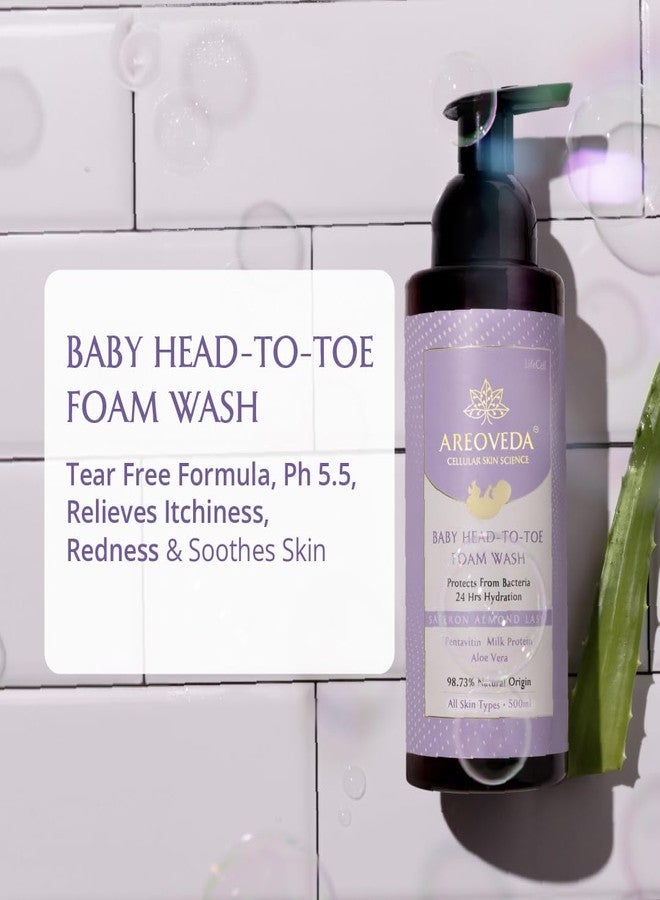 AreoVeda Newborn Bath Essentials With Baby Body Foam Wash (500ml) & Massage Oil (200ml) | Blend of 5 Oils, A2Ghee & 6 Herb Extracts | 24 Hrs Hydration | Massaging Strengthens Bones & Improves Sleep - Image 2