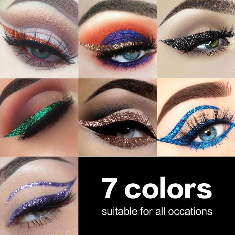 UCANBE 7 Colors Shimmer Liquid Eyeliner Makeup Set, Metallic Satin Finish Colorful Sparkling Eye Liner Pen, Long Lasting High Pigmented with Waterproof & Smudge Proof Formula - Image 5