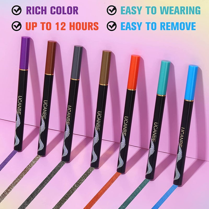 UCANBE 7 Colors Shimmer Liquid Eyeliner Makeup Set, Metallic Satin Finish Colorful Sparkling Eye Liner Pen, Long Lasting High Pigmented with Waterproof & Smudge Proof Formula - Image 2