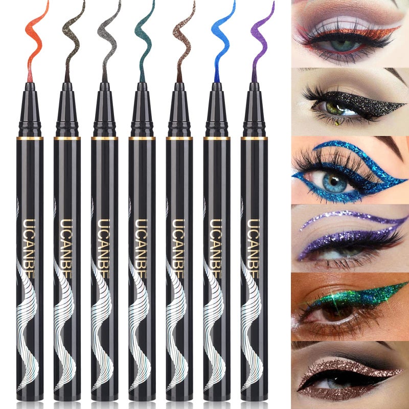 UCANBE 7 Colors Shimmer Liquid Eyeliner Makeup Set, Metallic Satin Finish Colorful Sparkling Eye Liner Pen, Long Lasting High Pigmented with Waterproof & Smudge Proof Formula - Image 1