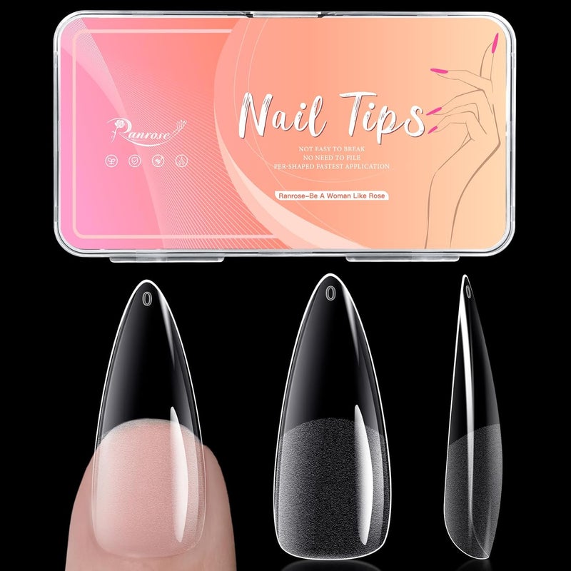 Ranrose Long Almond Nail Tips: 240pcs Nail Tips Full Cover Almond False Nail 12 Sizes Half Matte Pre-shape Acrylic Almond Shaped Press On Nail Tips DIY Nail Salon