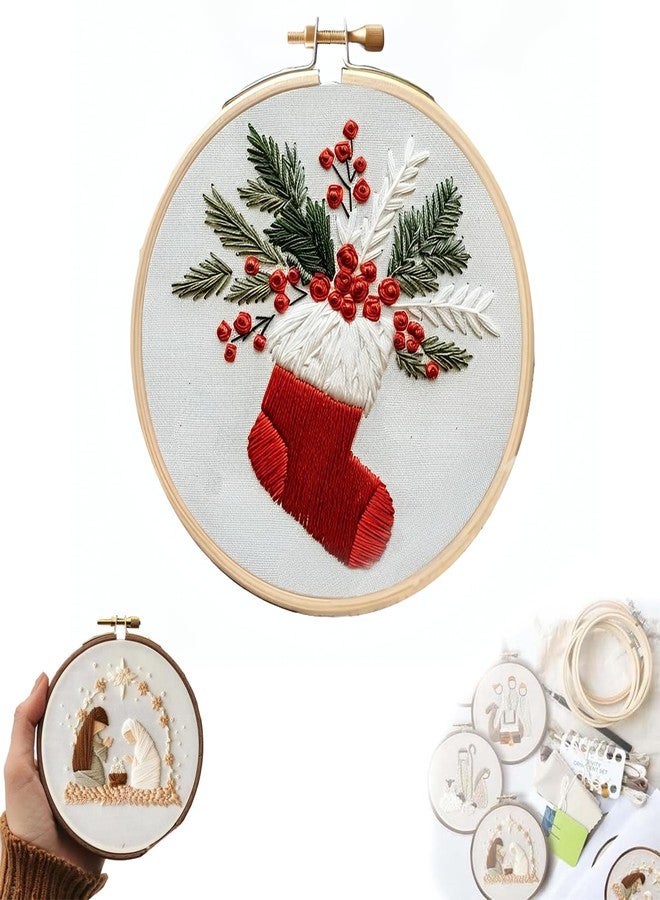 TINLOK Christmas Embroidery KIT,Adults Kids DIY Handmade,Hand Embroidery Starter Kits with Stamped Embroidery Pattern,for Christmas Embroidery Kits for Adults Beginners Starter (E) - Image 1