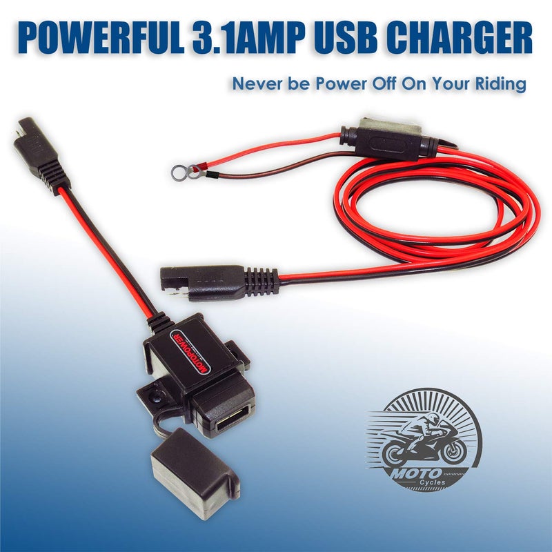 MOTOPOWER MP0609A 3.1Amp Motorcycle USB Port Kit SAE to USB Adapter On Motorcycle - Image 2