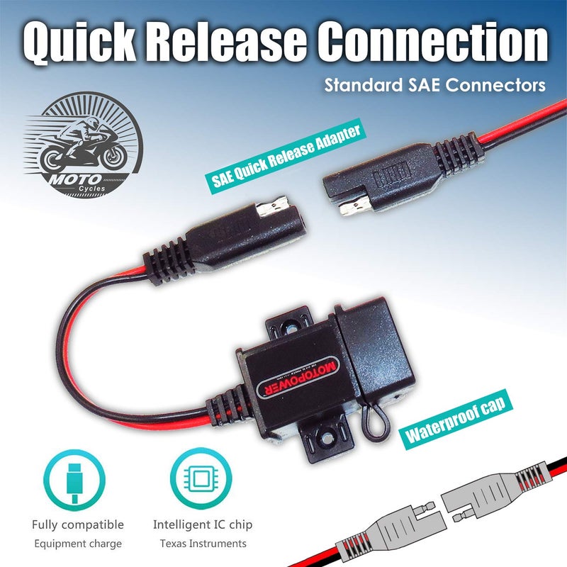 MOTOPOWER MP0609A 3.1Amp Motorcycle USB Port Kit SAE to USB Adapter On Motorcycle - Image 5