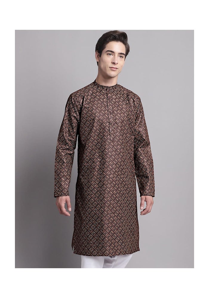 ARCHATTIRE Men’s Brown Polycotton Long Kurta for Men - Image 1
