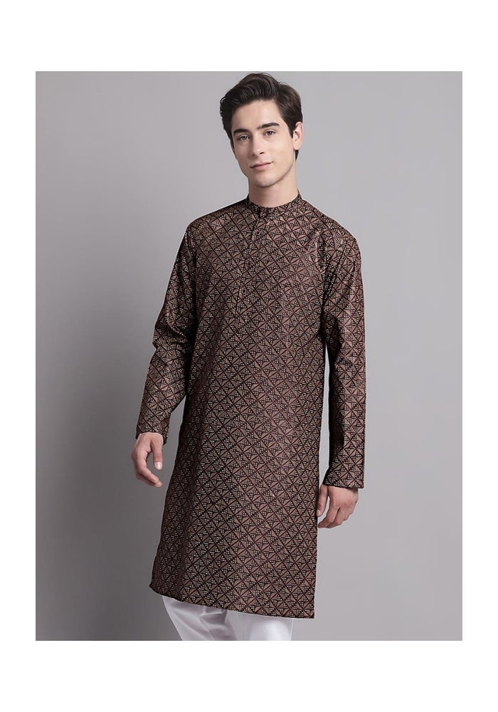 ARCHATTIRE Men’s Brown Polycotton Long Kurta for Men - Image 3