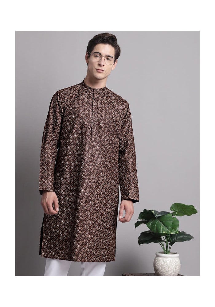 ARCHATTIRE Men’s Brown Polycotton Long Kurta for Men - Image 2