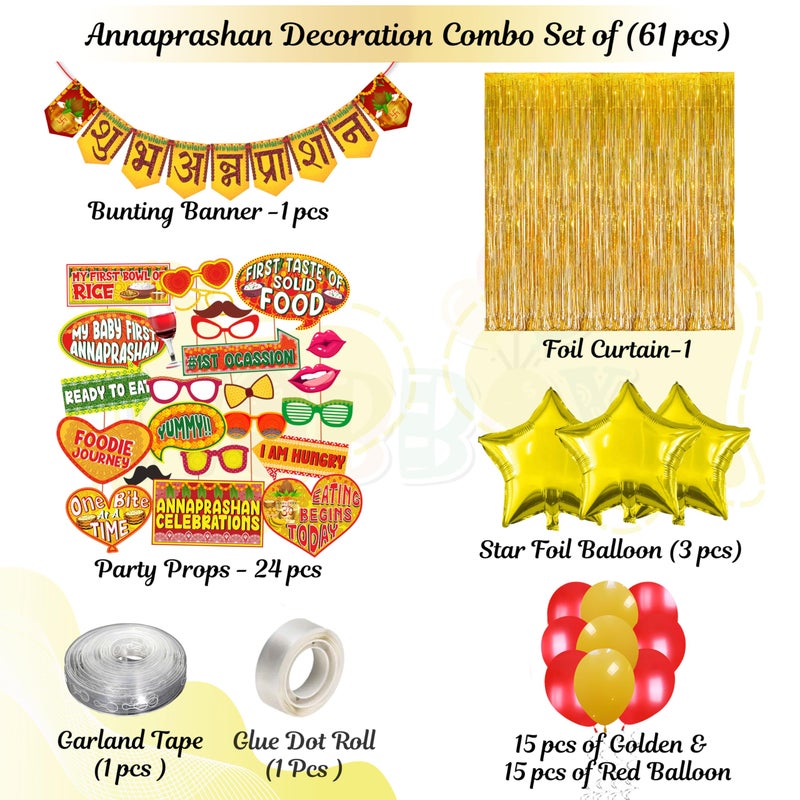 Wobbox Shubh Annaprashan Decoration Items Set which Includes Baby annaprashan Ceremony Props, Subh Annaprashan Banner, Rice Ceremony Decorations Items(62 Pcs Set)(FP5740) - Image 2