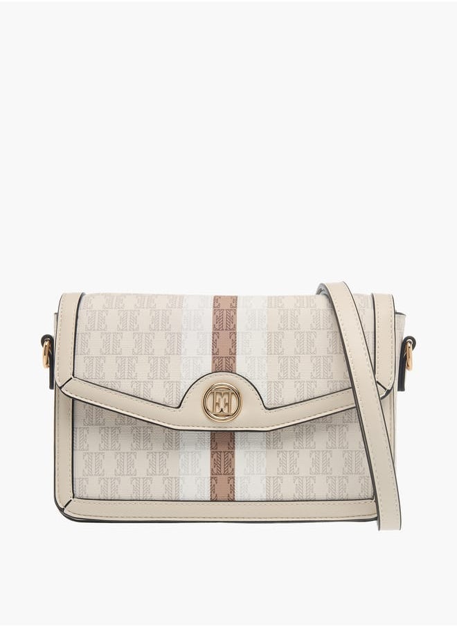 ELLE - Womens Monogram Print Crossbody Bag With Button Closure And Adjustable Strap - Image 1