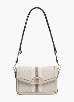 ELLE Womens Monogram Print Crossbody Bag With Button Closure And Adjustable Strap  - Image 2