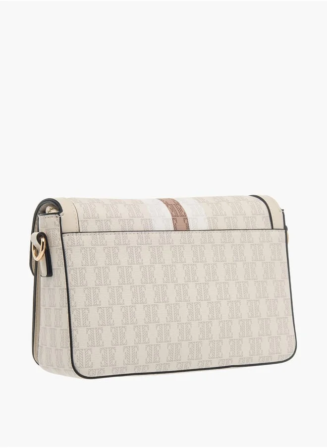 ELLE Womens Monogram Print Crossbody Bag With Button Closure And Adjustable Strap