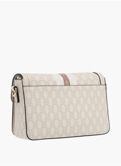 ELLE Womens Monogram Print Crossbody Bag With Button Closure And Adjustable Strap  - Image 3
